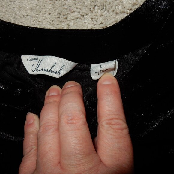 Caffe Marrakesh stretch black velvet blouse women's L long sleeve goth witchy - Picture 4 of 5